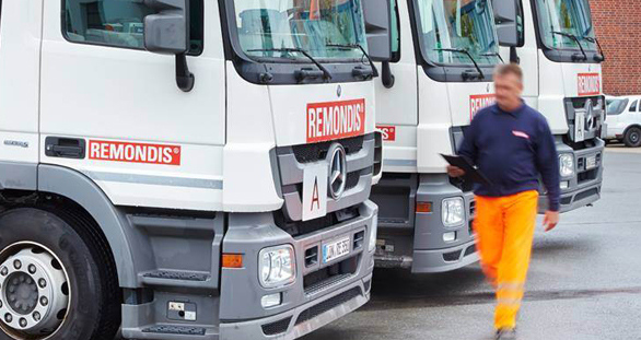 de  vrachtwagens van Remondis Depoorter  zorgen voor correcte levering
